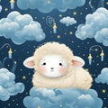 Cute sheep on the cloud